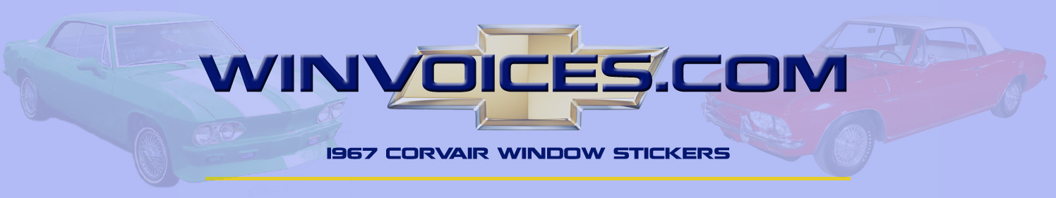 1967 Corvair Window Sticker Options