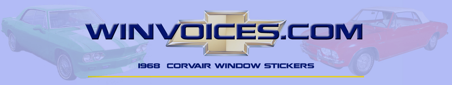 1968 Corvair Window Sticker Options